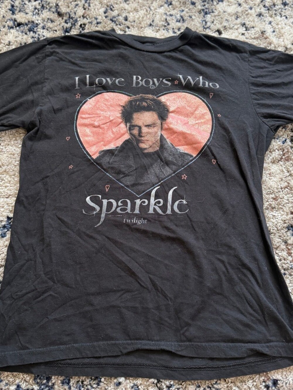 Twilight I Love Boys Who Sparkle Edward Black Graphic Tee M